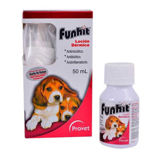 Funhit® Triconjugado de uso tópico, de acción polivalente, bactericida, funguicida, antiinflamatorio y anti pruriginoso, para infecciones y afecciones de la piel de los animales domésticos