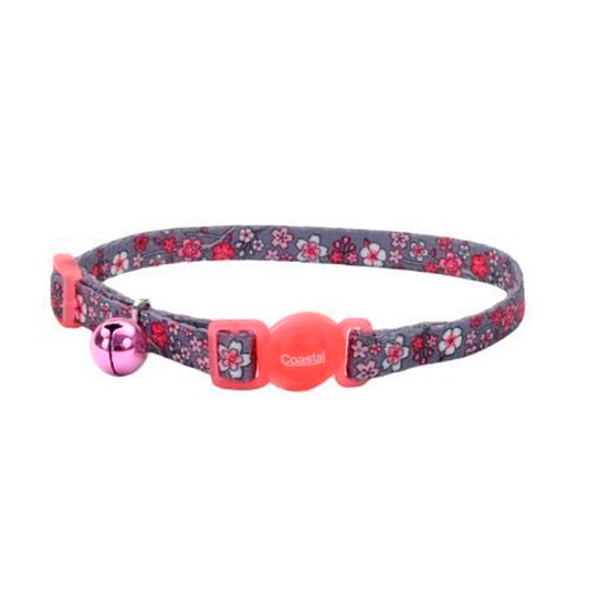 COLLAR PARA GATO SAFE CAT – GRIS CON FLORES ROSAS