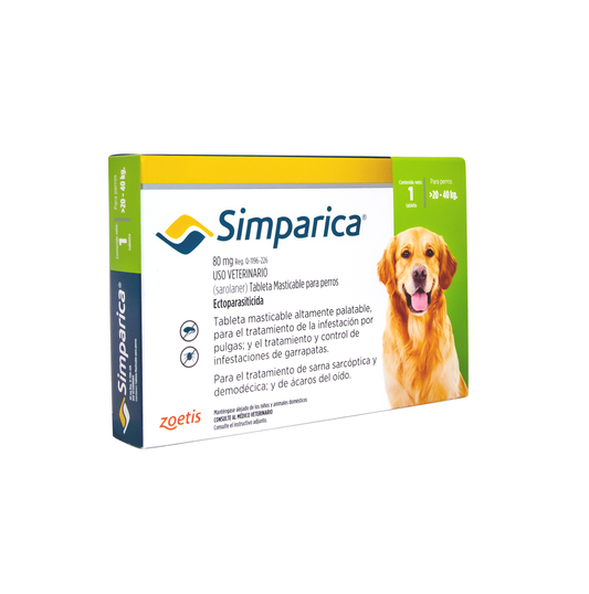 SIMPARICA 80 mg 1 Tableta 20 a 40 Kg (44.1 lb - 88 lb)
