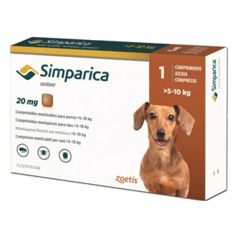 SIMPARICA 20 mg 1 Tableta 5 a 10 kg (11.1 lb - 22 lb)