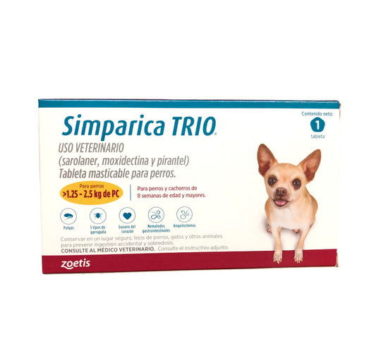 Simparica Trio de 3 mg 1.25 – 2.5 kg 1 Tableta